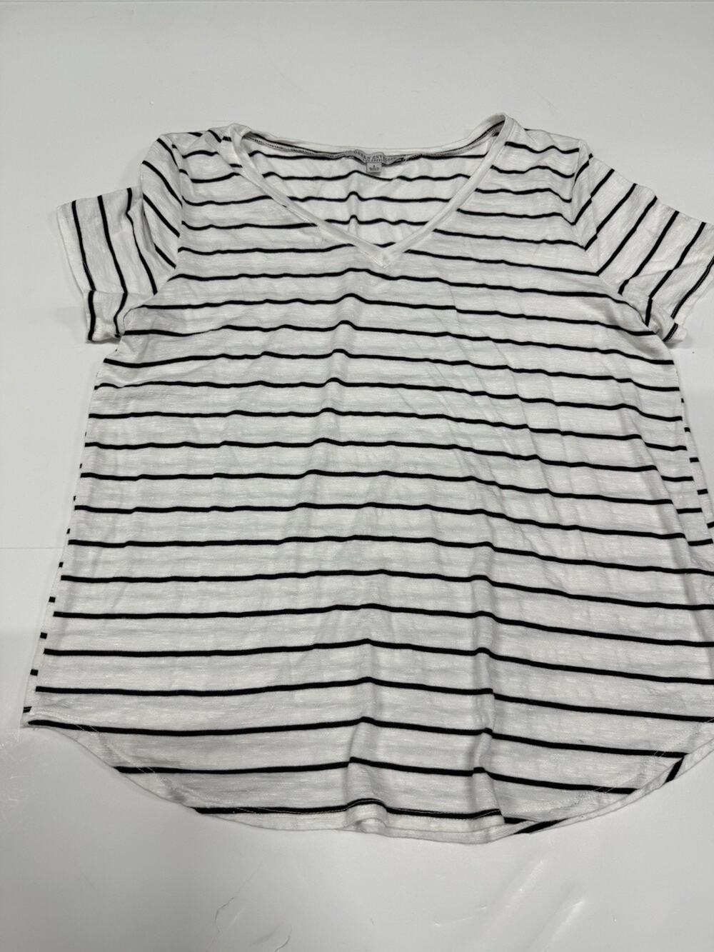Green Envelope Los Angeles Black/White Striped Top L Short Sleeve